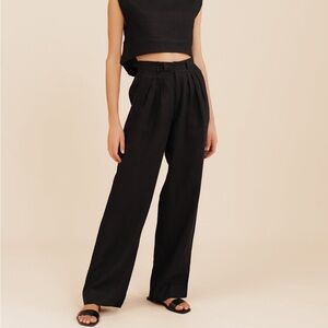 Posse Louis Wide Leg Trouser Black Linen
